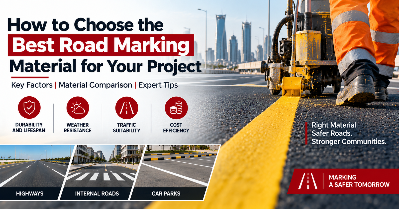 Road marking material selection for highways, internal roads and car parks